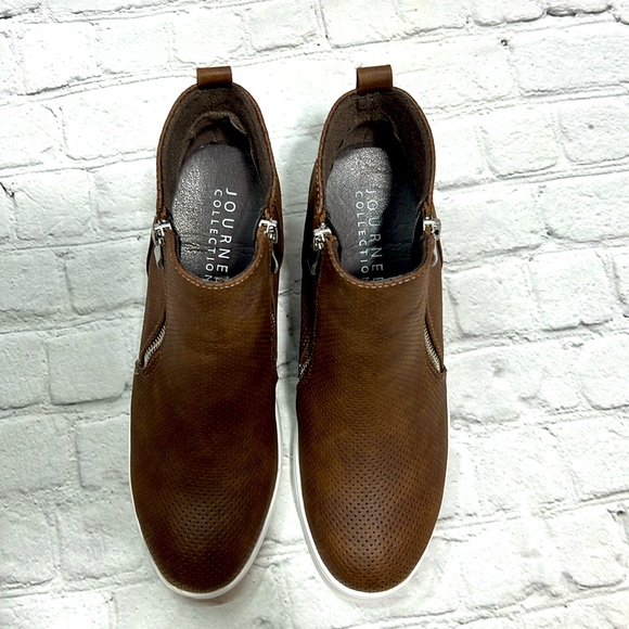 Journee Collection Penelope Wedge Sneakers - Brown - Picture 4 of 16